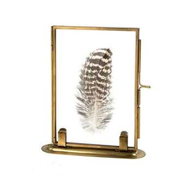 Hline Living Gold Picture Frames 4x6, Brass Floating Frame Glass Metal w/Stand Base, Photo Display f...