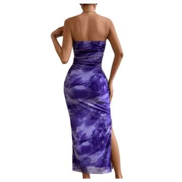 GORGLITTER Women's Floral Strapless Bodycon Wedding Guest Dress Mesh Birthday Going Out Vacation Tub...