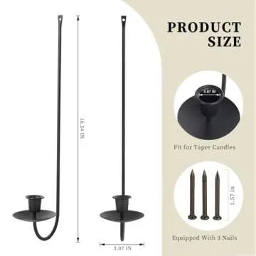 Wall Candle Holder Set of 2, Stylish Black Metal Wall Mount Candle Sconces, Modern Wall Decor for Li...