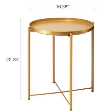 danpinera Gold Side Table, Gold End Table for Small Spaces Outdoor Accent Table Round Metal Patio Coffee Table Waterproof Removable Tray Table for Living Room Bedroom Balcony Office (Gold)