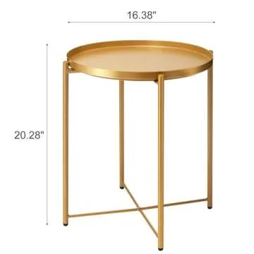 danpinera Gold Side Table, Gold End Table for Small Spaces Outdoor Accent Table Round Metal Patio Coffee Table Waterproof Removable Tray Table for Living Room Bedroom Balcony Office (Gold)