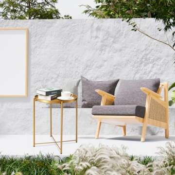 danpinera Gold Side Table, Gold End Table for Small Spaces Outdoor Accent Table Round Metal Patio Coffee Table Waterproof Removable Tray Table for Living Room Bedroom Balcony Office (Gold)