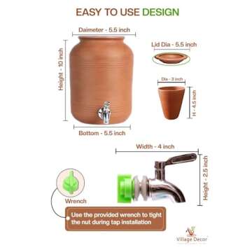Stylish Terracotta Water Pot with Tap & Glass