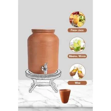 Stylish Terracotta Water Pot with Tap & Glass