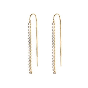 PAVOI 14K Gold Plated 925 Sterling Silver Cubic Zirconia Threader Earrings | Minimalist Dangle Earri...