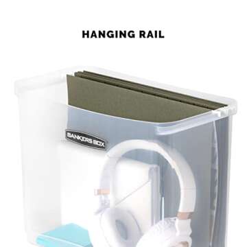 Bankers Box 1 Pack Portable Open Desktop Plastic File Storage Box with Hanging Rails, Side Handle, Organizer Bin, Letter