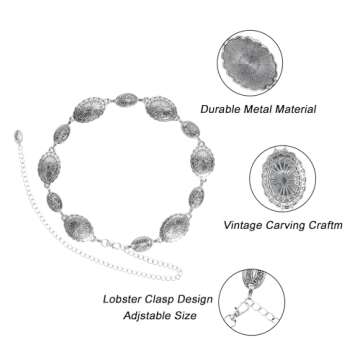 Womens Western-Concho-Belt-Silver Cowboy-Cowgirl Belts - Country Concert Outfits for Jeans Dress