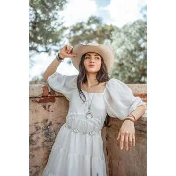 Womens Western-Concho-Belt-Silver Cowboy-Cowgirl Belts - Country Concert Outfits for Jeans Dress