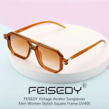 FEISEDY Vintage Square 70s Flat Aviator Sunglasses Women Men Classic Retro Stylish Frame UV400 Sunglasses B2622