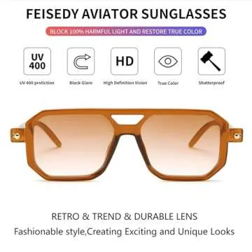 FEISEDY Vintage Square 70s Flat Aviator Sunglasses Women Men Classic Retro Stylish Frame UV400 Sunglasses B2622