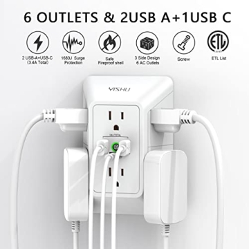 YISHU Power Strip with 6 Outlets & USB Ports