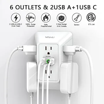 YISHU Power Strip with 6 Outlets & USB Ports