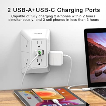 YISHU Power Strip with 6 Outlets & USB Ports