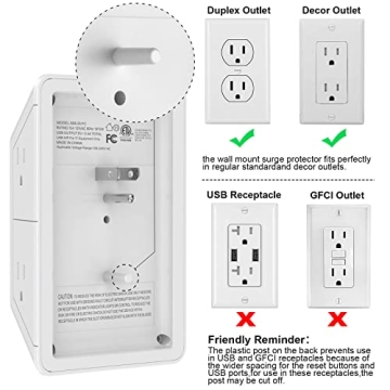 YISHU Power Strip with 6 Outlets & USB Ports