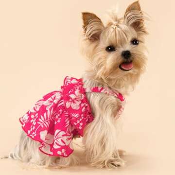 Fitwarm Tropical Dog Dress - Ruffled Hawaiian Outfit for Small Dogs, XS