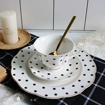 Stylish EKUEE Black and White Coffee Cup and Saucer Set