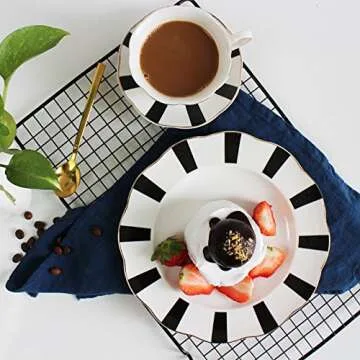Stylish EKUEE Black and White Coffee Cup and Saucer Set