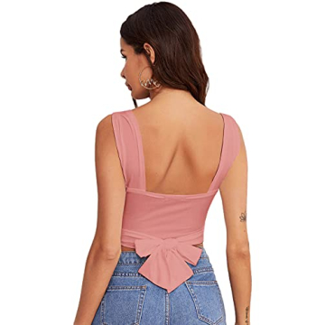 Verdusa Women's Cut Out Tie Back Slim Fit Crop Cami Top