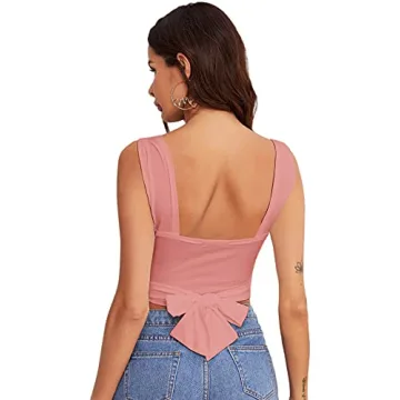 Verdusa Women's Cut Out Tie Back Slim Fit Crop Cami Top