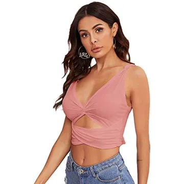 Verdusa Women's Cut Out Tie Back Slim Fit Crop Cami Top