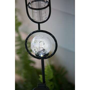 Evergreen Garden Metal and Glass Rain Gauge with Solar Powered Light - Perfect Outdoor Decor