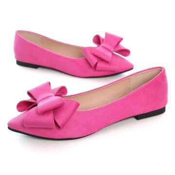 SAILING LU Bow-Knot Ballet Flats Womens Pointy Toe Flat Shoes Suede Dress Shoes Wear to Work Slip On Moccasins Rose Size 9.5