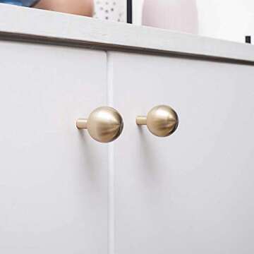 IVAILEX 10 Pack Gold Drawer Knobs, Brass Cabinet Knob, Round Solid Brass Pulls, Modern Minimalist Handles for Kitchen Bathroom, 1 Inch Diameter, Sphere (1 inch, Sphere 10 Pack)