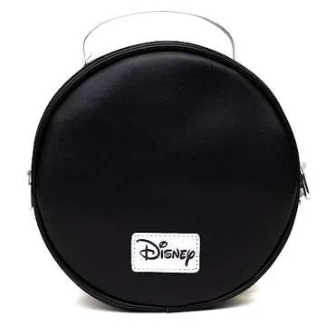 Disney Bag, Crossbody, Round, Mickey Mouse Smiling Face Applique Checker White Black, Vegan Leather
