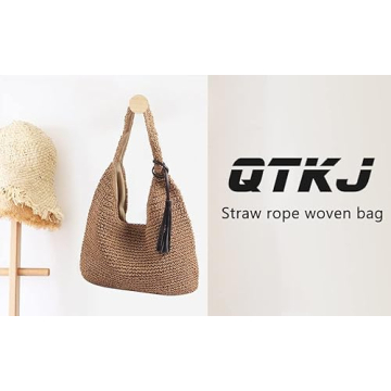 QTKJ Hand-woven Straw Shoulder Bag for Summer Style