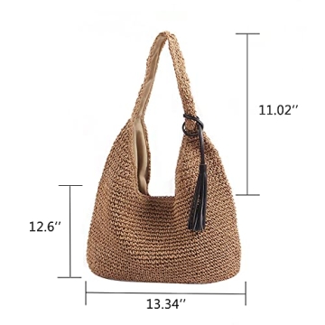 QTKJ Hand-woven Straw Shoulder Bag for Summer Style