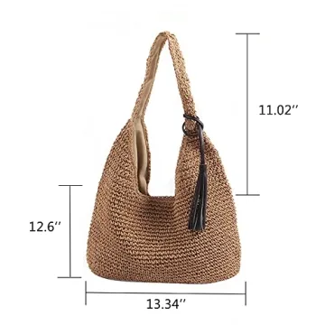 QTKJ Hand-woven Straw Shoulder Bag for Summer Style