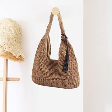 QTKJ Hand-woven Straw Shoulder Bag for Summer Style