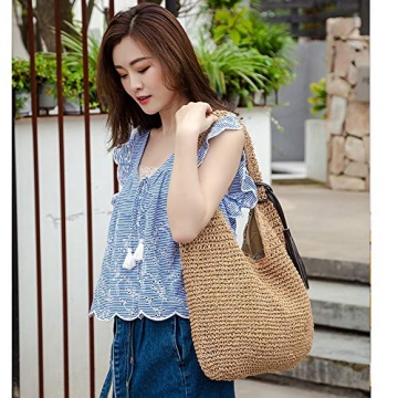 QTKJ Hand-woven Straw Shoulder Bag for Summer Style