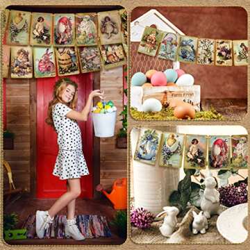 4 Pieces Vintage Easter Banner Vintage Easter Card Hanging Banner Vintage Easter Decorations Easter Garland Retro Happy Easter Party Supplies