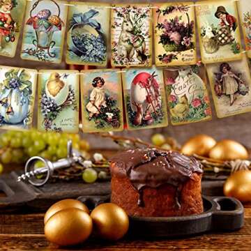 4 Pieces Vintage Easter Banner Vintage Easter Card Hanging Banner Vintage Easter Decorations Easter Garland Retro Happy Easter Party Supplies