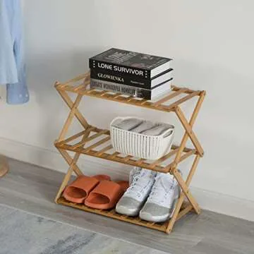 Basicwise Bamboo 3-Tier Shoe Rack for Efficient Storage