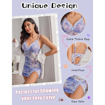 Avidlove Purple S Sexy Babydoll Mesh Lace Nightdress