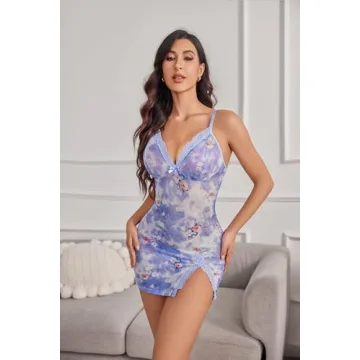 Avidlove Purple S Sexy Babydoll Mesh Lace Nightdress