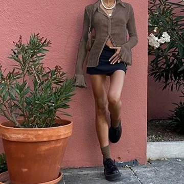 Stylish Y2K Flare Sleeve Button Up Shirt for Women