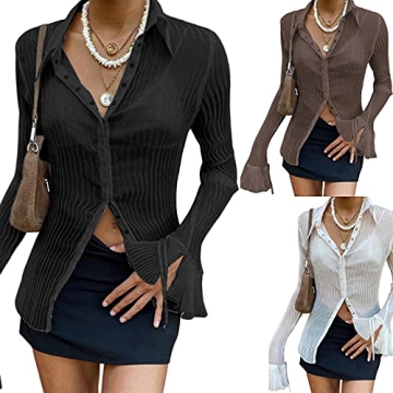 Stylish Y2K Flare Sleeve Button Up Shirt for Women