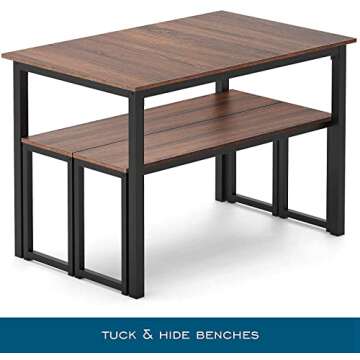 HOMOOI Dining Table Set for 4, 3 Pieces Kitchen Table with 2 Benches, Modern Wood Grains Table and Chairs Dinette Set for Home Kitchen, Dining Room, Restaurant, Industrial Brown