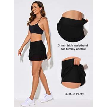 Aleumdr Women's Three Layered Waistband Ruffle Swimdress Swim Skirt Swimsuit Bottom Large 12 14 Black