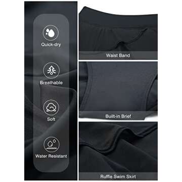 Aleumdr Women's Three Layered Waistband Ruffle Swimdress Swim Skirt Swimsuit Bottom Large 12 14 Black