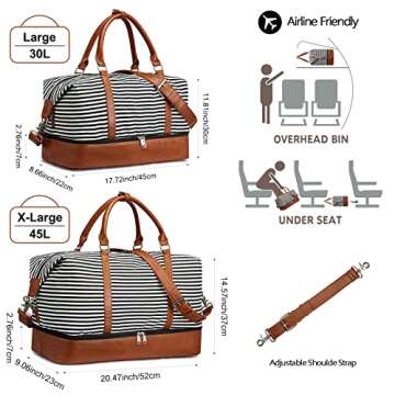 S-ZONE Women Canvas Weekender Bag Overnight Carryon Duffel Tote PU Leather Strap(Large)