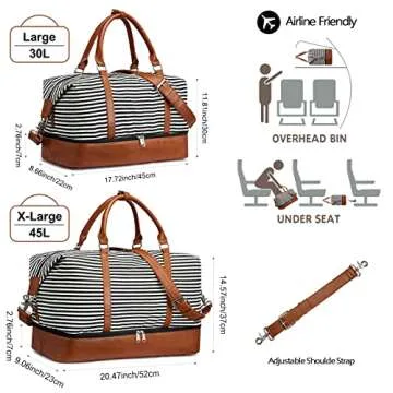 S-ZONE Women Canvas Weekender Bag Overnight Carryon Duffel Tote PU Leather Strap(Large)