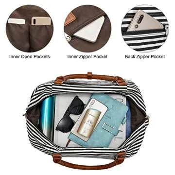 S-ZONE Women Canvas Weekender Bag Overnight Carryon Duffel Tote PU Leather Strap(Large)