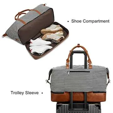 S-ZONE Women Canvas Weekender Bag Overnight Carryon Duffel Tote PU Leather Strap(Large)