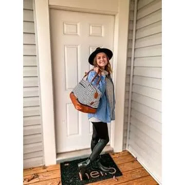 S-ZONE Women Canvas Weekender Bag Overnight Carryon Duffel Tote PU Leather Strap(Large)