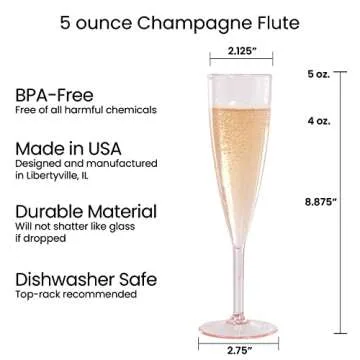 Elegant Rose Pink Champagne Flutes Set of 12 - Stylish & Durable