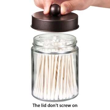 Amolliar 4Pc Apothecary Jars Bathroom Vanity Storage Organizer Set -Countertop Canister with Stainless Steel Lids &Cute Stickers - Qtip Dispenser Holder for Qtips,Cotton Swabs,Makeup Sponges (Bronze)
